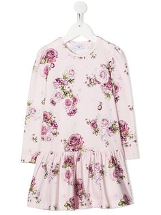 Monnalisa платье с длинными рукавами и цветочным принтом