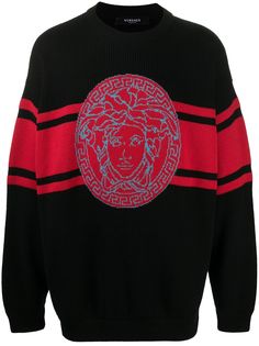 Versace свитер вязки интарсия с вышивкой Medusa