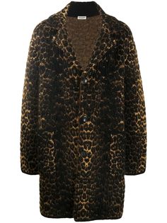 Saint Laurent однобортное пальто с леопардовым принтом