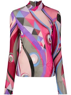 Emilio Pucci топ с геометричным принтом и высоким воротником