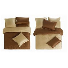 Постельное белье семейное СайлиД L-5, сатин коричневый / бежевый
