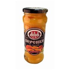 Персики Скатерть-Самобранка в сиропе, стекляная банка 580 г