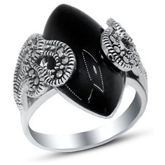 Silver WINGS Кольцо с ониксами и марказитами из серебра 210022-39-228, размер 19