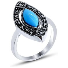 Silver WINGS Кольцо с марказитами и бирюзой из серебра 210011-39-203, размер 17