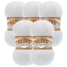 Пряжа Alize Angora Gold, 20 % шерсть, 80 % акрил, 100 г, 550 м, 5 шт., 55 белый