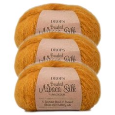 Пряжа DROPS Brushed Alpaca Silk, 77 % альпака, 23 % шелк, 25 г, 140 м, 3 шт., 19 curry