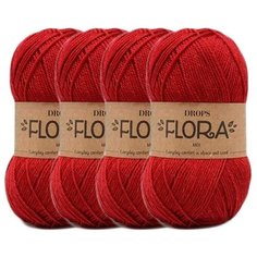 Пряжа DROPS Flora, 65 % шерсть, 35 % альпака, 50 г, 210 м, 4 шт., 18 red