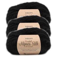 Пряжа DROPS Brushed Alpaca Silk, 77 % альпака, 23 % шелк, 25 г, 140 м, 3 шт., 16 black