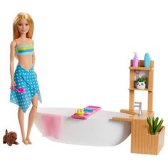 Игровой набор Barbie Fizzy Bath Блондинка с ванной и собочкой, GJN32