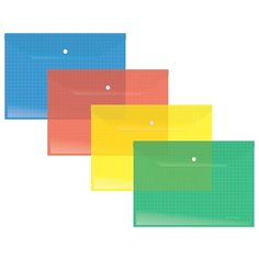 Berlingo Папка-конверт на кнопке А4, 140 мкм, прозрачная, клетчатая запечатка, пластик (AKk_04309) ассорти