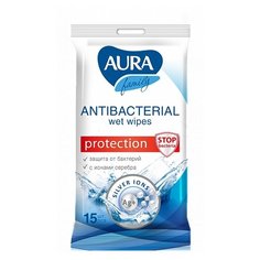 Влажные салфетки Aura Family антибактериальные, 15 шт.