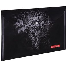 BRAUBERG Папка-конверт с кнопкой Leopard А4, пластик черный