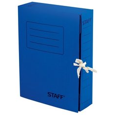 STAFF Папка архивная с завязками, А4, 75 мм, микрогофрокартон синий