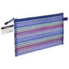 BRAUBERG Папка-конверт на молнии Stripes B5+, текстиль синий/голубой