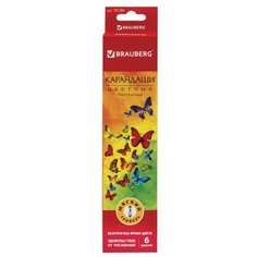 BRAUBERG Карандаши цветные Бабочки, 6 цветов (181284)