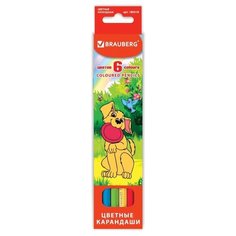BRAUBERG Карандаши цветные My lovely dogs 6 цветов (180518)