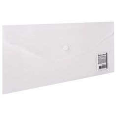 BRAUBERG Папка-конверт с кнопкой 250х135 мм, полупрозрачный пластик бесцветный