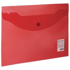 BRAUBERG Папка-конверт с кнопкой A5, прозрачный пластик 180 мкм красный