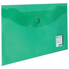 BRAUBERG Папка-конверт с кнопкой A5, прозрачный пластик 180 мкм зеленый