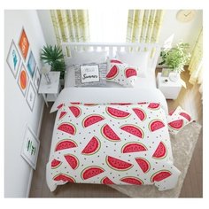 Постельное белье 1.5-спальное Сирень Арбузный фреш, полисатин белый/красный