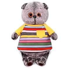 Мягкая игрушка Basik&Co Кот Басик в полосатой футболке с карманом 25 см