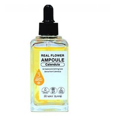 MAY ISLAND Real Flower Ampoule Calendula Успокаивающая балансирующая ампульная сыворотка для лица с тающими лепестками календулы, 100 мл