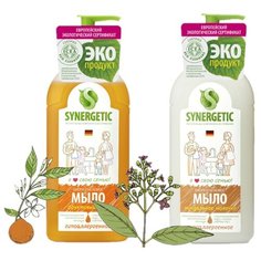 Набор мыла жидкого Synergetic Миндальное молочко + Фруктовый микс, 2 шт., 500 мл