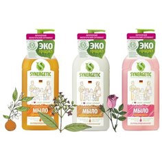 Набор мыла жидкого Synergetic Миндальное молочко + Аромагия + Фруктовый микс, 3 шт., 500 мл