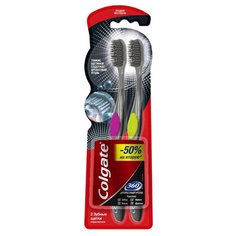 Зубная щетка Colgate 360 с древесным углем многофункциональная, средняя, в ассортименте, 2 шт.
