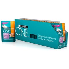 Корм для кошек Purina ONE при чувствительном пищеварении, с курицей и с морковью 26шт. х 75 г
