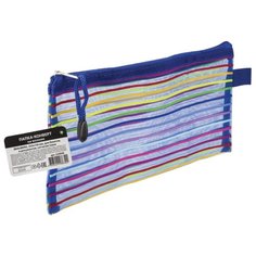 BRAUBERG Папка-конверт на молнии Stripes B6, текстиль синий/голубой