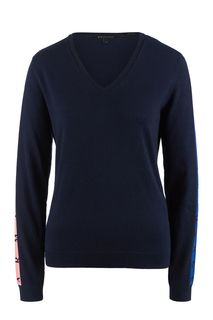 Синий хлопковый джемпер с треугольным вырезом Armani Exchange