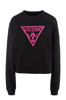 Черный свитшот с объемной вышивкой Guess