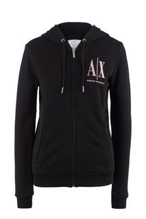 Черная хлопковая толстовка с капюшоном Armani Exchange