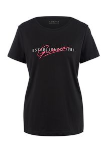 Футболка из хлопка с принтом и вышивкой Guess