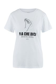Белая хлопковая футболка с короткими рукавами Armani Exchange