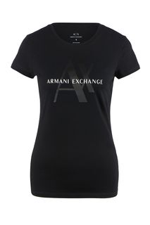 Черная хлопковая футболка с декоративным принтом Armani Exchange