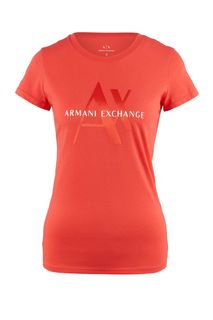 Красная хлопковая футболка с декоративным принтом Armani Exchange