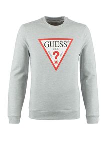 Серый свитшот из хлопка с принтом Guess