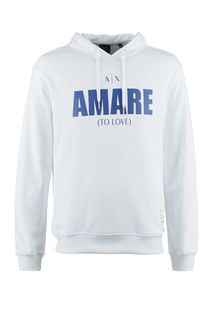 Белая хлопковая толстовка с капюшоном Armani Exchange