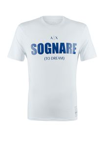 Белая хлопковая футболка с декоративным принтом Armani Exchange