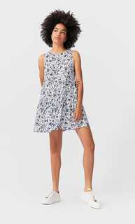 Stradivarius Мини-Платье С Цветочным Принтом Женская Коллекция Синий S
