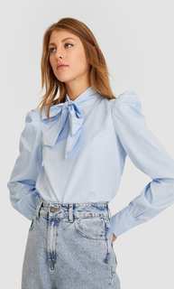 Stradivarius Блуза С Бантом На Воротнике Женская Коллекция Небесно-Голубой L
