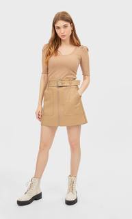 Stradivarius Футболка С Воланами На Рукавах Женская Коллекция Бежевый M