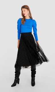 Stradivarius Юбка Миди В Горошек Женская Коллекция Черный L