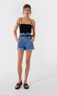 Stradivarius Топ На Бретелях Со Сборкой Женская Коллекция Черный L