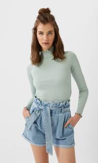 Stradivarius Топ С Длинными Рукавами И Волнистой Кромкой Женская Коллекция Multicolor S