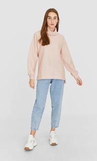 Stradivarius Свитер С Высоким Воротником Женская Коллекция Приглушенно-Розовый S
