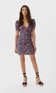 Stradivarius Короткое Платье С Объемными Рукавами Женская Коллекция Multicolor L