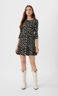 Stradivarius Платье С Цветочным Принтом Женская Коллекция Черный L